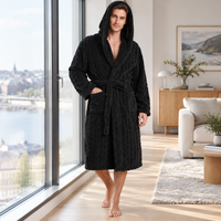 Jacquard Flannel Hooded Bathrobe for Men - Plush Coral Fleece Gown