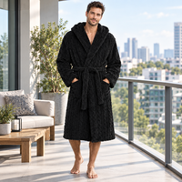 Jacquard Flannel Hooded Bathrobe for Men - Plush Coral Fleece Gown