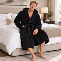 Jacquard Flannel Hooded Bathrobe for Men - Plush Coral Fleece Gown