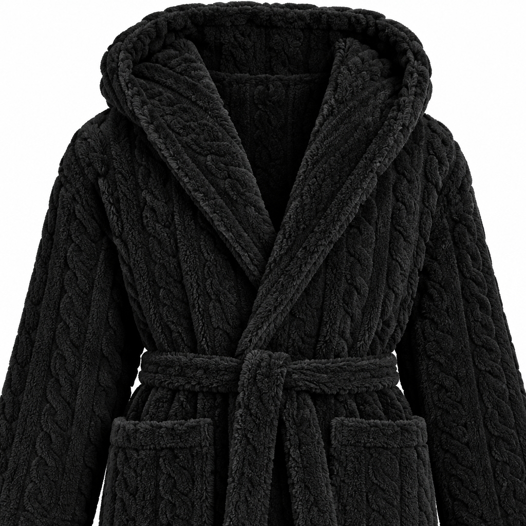 Jacquard Flannel Hooded Bathrobe for Men - Plush Coral Fleece Gown