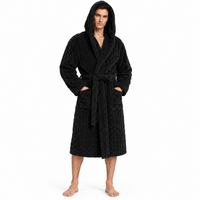 Jacquard Flannel Hooded Bathrobe for Men - Plush Coral Fleece Gown