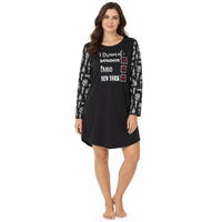 Camicia da notte da donna in jersey a maniche lunghe con stampa Nera e Avorio
