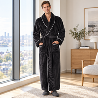 Men's Cozy Flannel Robe - Plush Coral Fleece for Ultimate Home Comfort