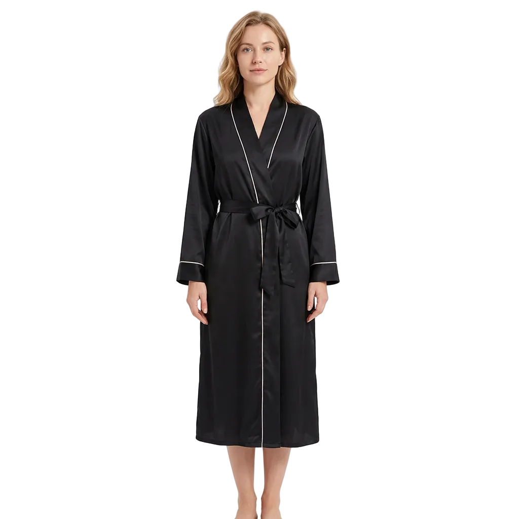 Women's Long Silk Robe – Lightweight Summer Dressing Gown for Home & Relaxation