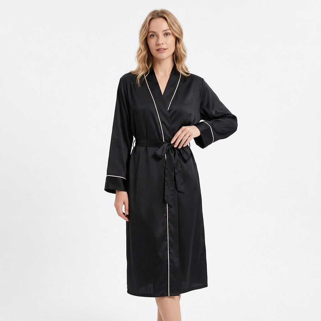 Women's Long Silk Robe – Lightweight Summer Dressing Gown for Home & Relaxation