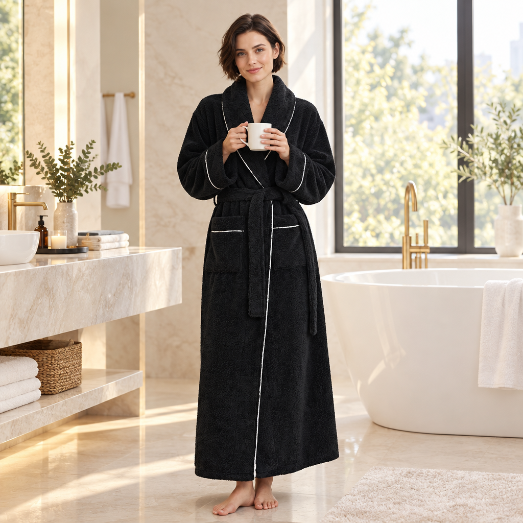 Men's Oversized Fleece Bathrobe - Coral Flannel Kimono Robe for Couples