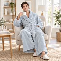 Men's Oversized Fleece Bathrobe - Coral Flannel Kimono Robe for Couples