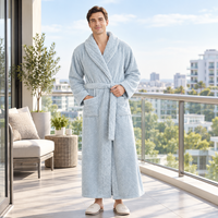 Men's Oversized Fleece Bathrobe - Coral Flannel Kimono Robe for Couples