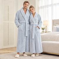 Men's Oversized Fleece Bathrobe - Coral Flannel Kimono Robe for Couples
