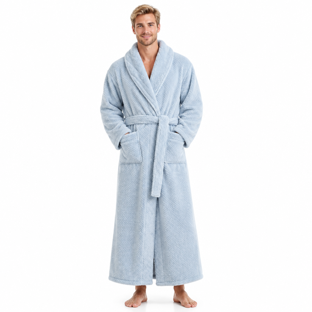 Men's Oversized Fleece Bathrobe - Coral Flannel Kimono Robe for Couples