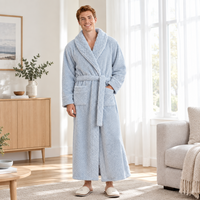 Men's Oversized Fleece Bathrobe - Coral Flannel Kimono Robe for Couples