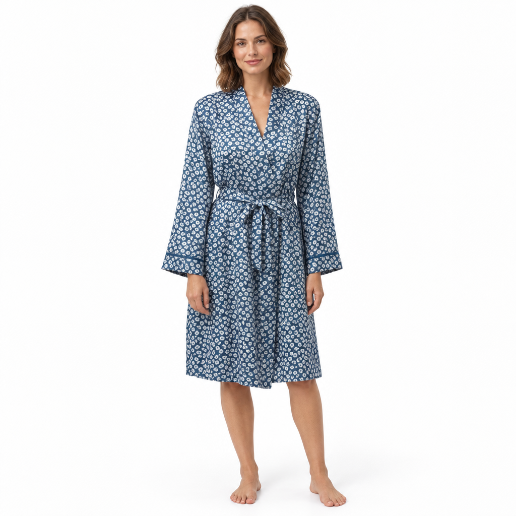 Womens Satin Kimono Luxury Silk Touch Dressing Gown Plum Blue Steel