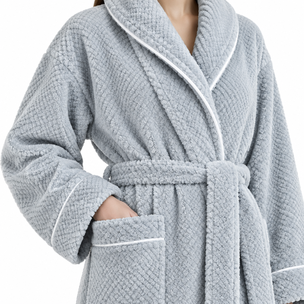 Men's Oversized Fleece Bathrobe - Coral Flannel Kimono Robe for Couples