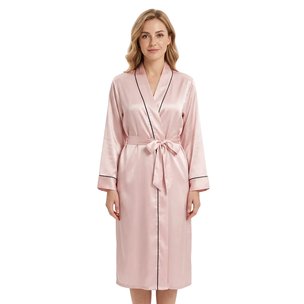 Women's Long Silk Robe – Lightweight Summer Dressing Gown for Home & Relaxation
