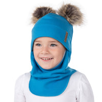 Bright Blue Merino Wool Double Pom-Pom Balaclava