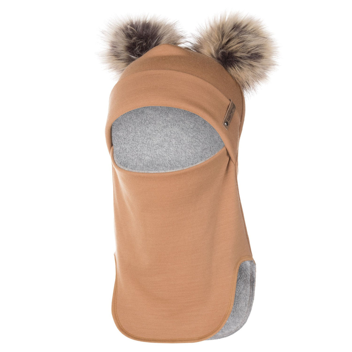 Brown Merino Wool Double Pom-Pom Balaclava