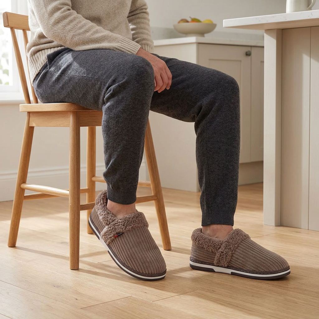 Men’s Plush Winter Slippers – Soft, Warm Indoor Shoes with Non-Slip Rubber Soles