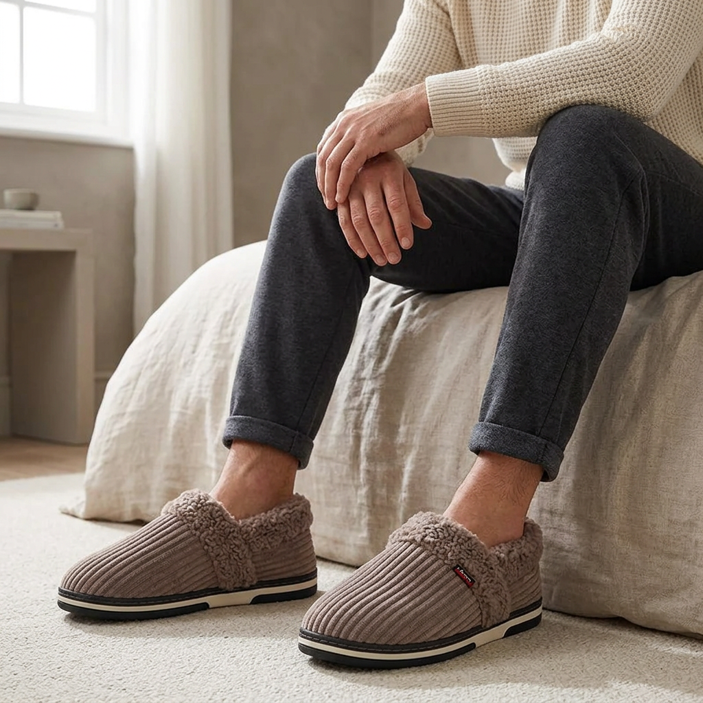 Men’s Plush Winter Slippers – Soft, Warm Indoor Shoes with Non-Slip Rubber Soles