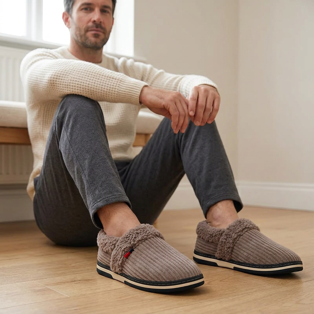 Men’s Plush Winter Slippers – Soft, Warm Indoor Shoes with Non-Slip Rubber Soles