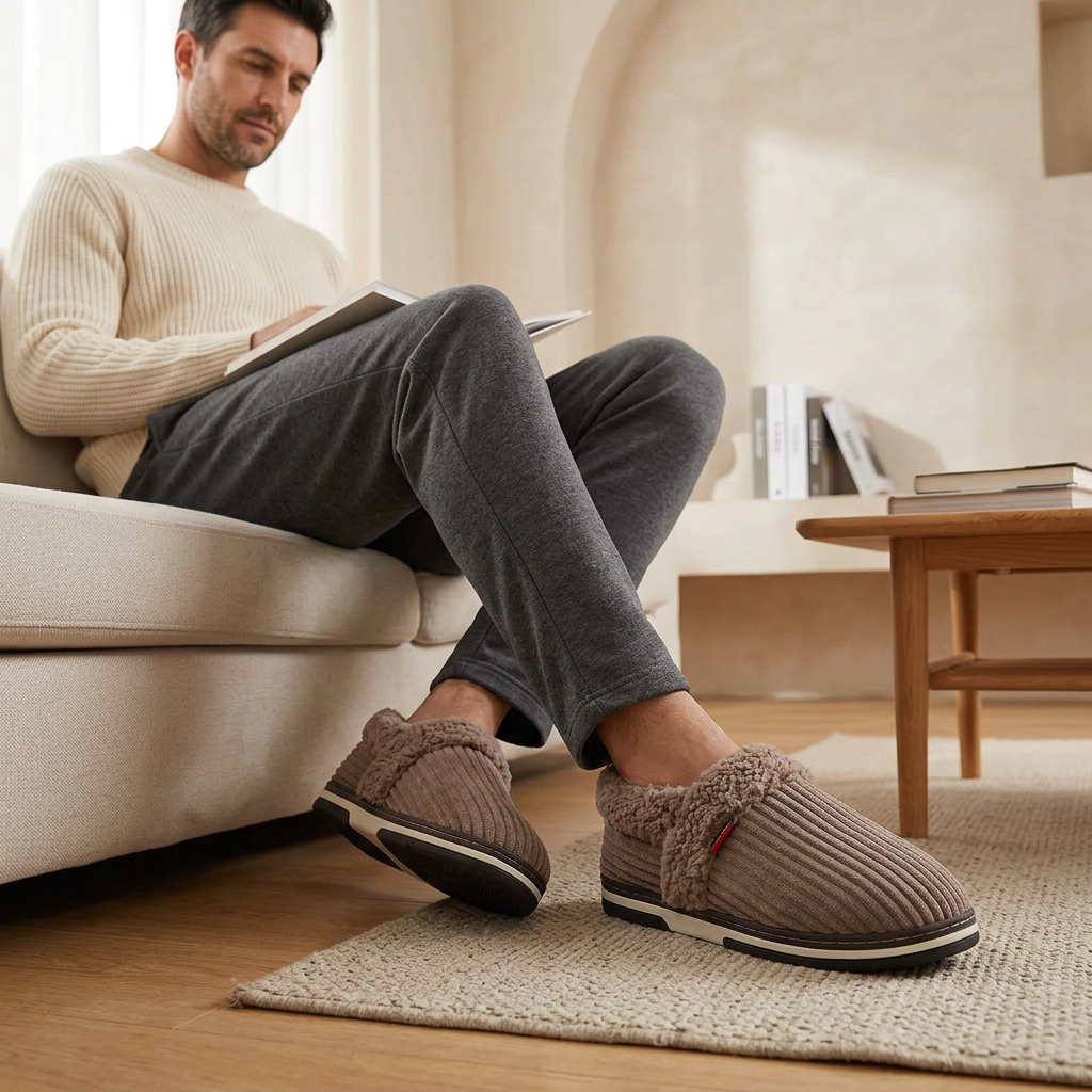 Men’s Plush Winter Slippers – Soft, Warm Indoor Shoes with Non-Slip Rubber Soles