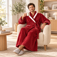 Men's Oversized Fleece Bathrobe - Coral Flannel Kimono Robe for Couples