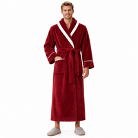 Men's Oversized Fleece Bathrobe - Coral Flannel Kimono Robe for Couples