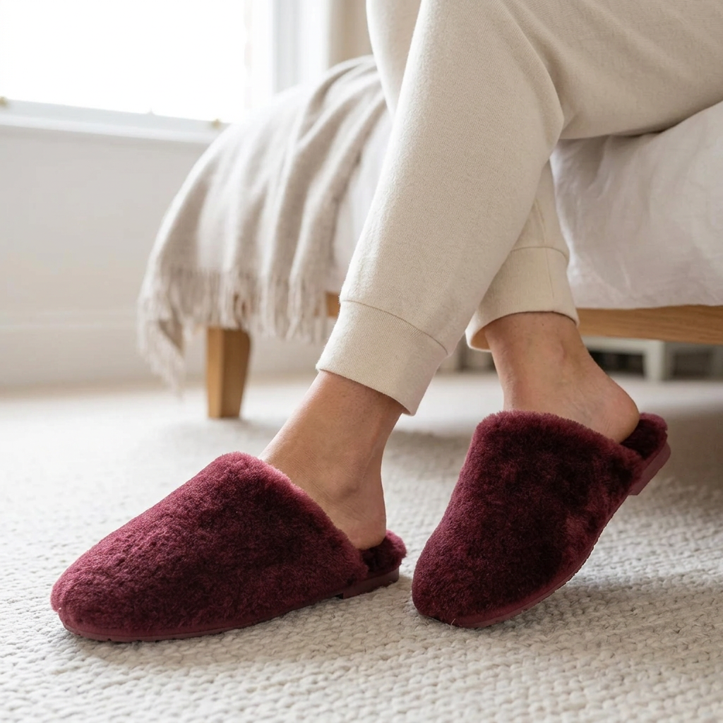Women's Wool Slippers with Soft Shearling Lining for Cozy Winter Comfort