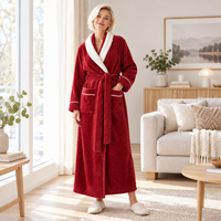 Men's Oversized Fleece Bathrobe - Coral Flannel Kimono Robe for Couples
