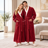Men's Oversized Fleece Bathrobe - Coral Flannel Kimono Robe for Couples