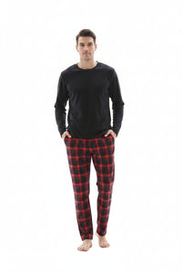 Men's Thermal Fleece Lounge Set with Cozy Check Cotton Pants