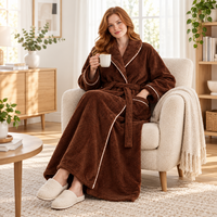 Men's Oversized Fleece Bathrobe - Coral Flannel Kimono Robe for Couples
