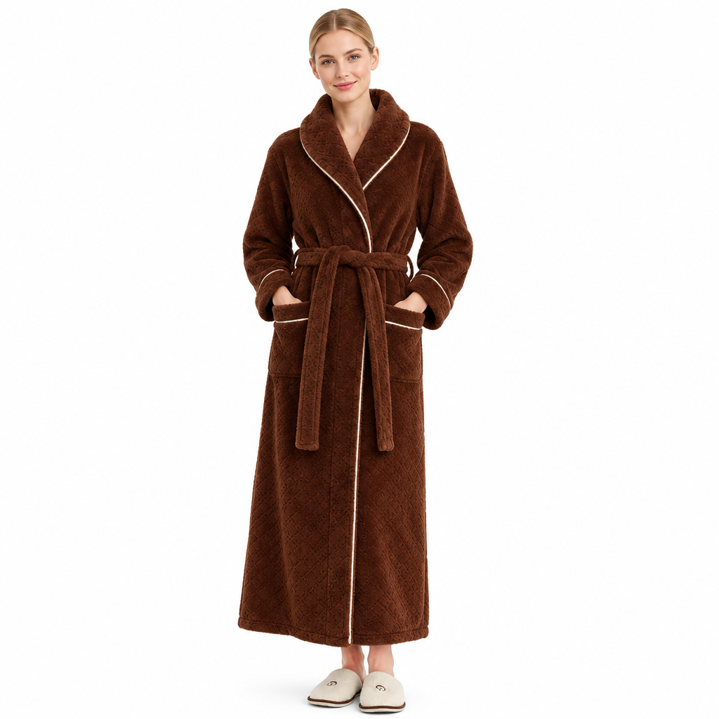 Men's Oversized Fleece Bathrobe - Coral Flannel Kimono Robe for Couples