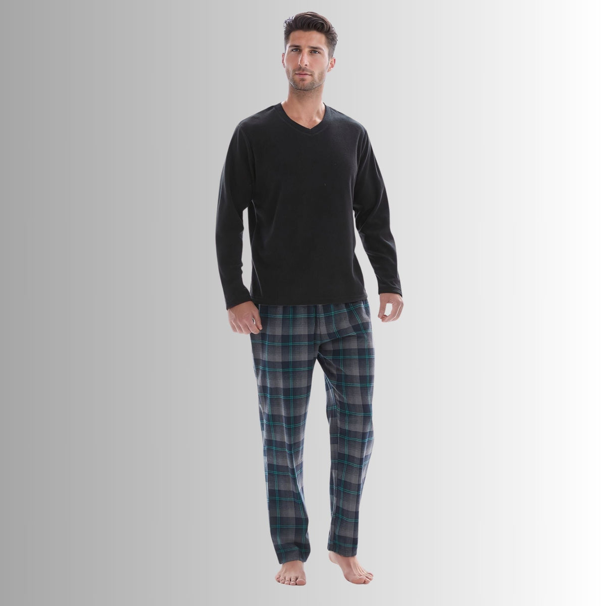 Checkered Pattern Pyjamas Fleece Top Cotton Bottoms Loungewear. - SaneShoppe