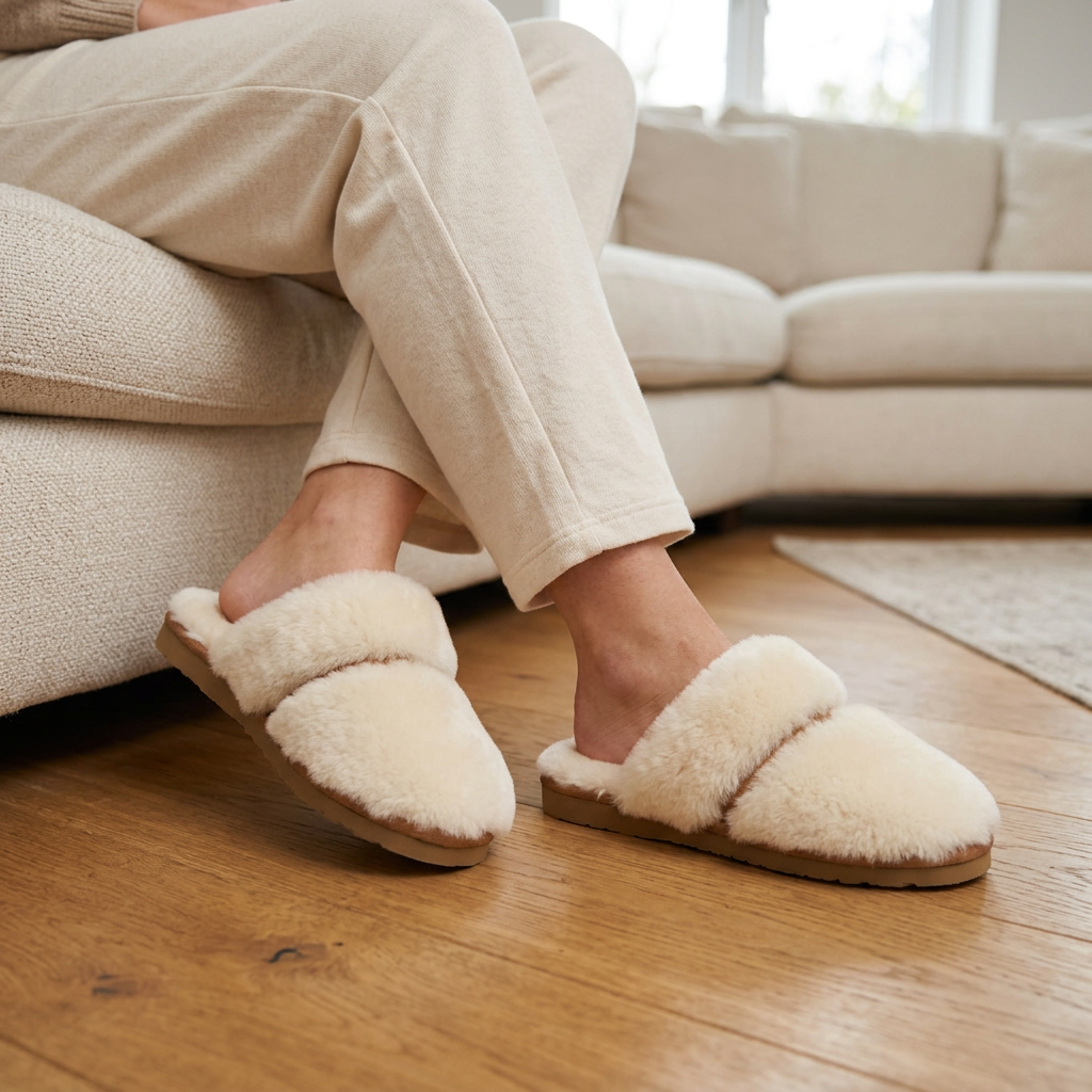 Cozy Sheepskin Winter Slippers for Women - Warm Indoor Fur Wool Slip-Ons