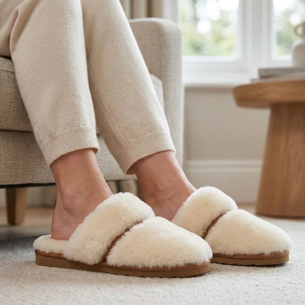Cozy Sheepskin Winter Slippers for Women - Warm Indoor Fur Wool Slip-Ons