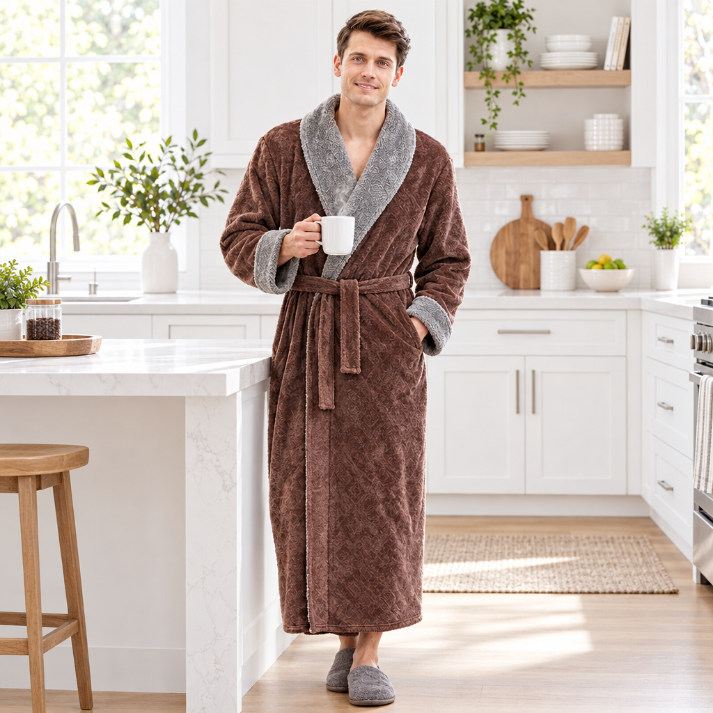 Men's Plus Size Winter Bathrobe - Ultra-Soft Coral Fleece Luxury for Cozy Comfort