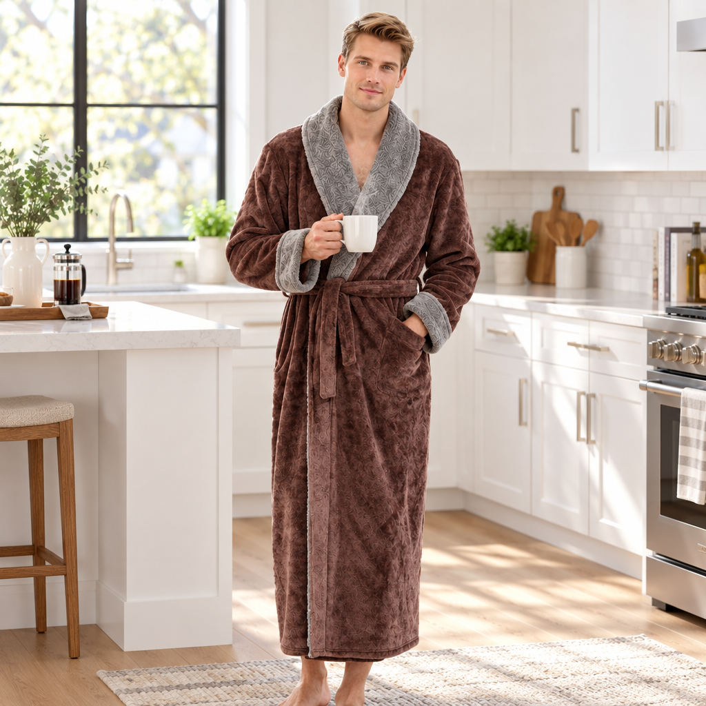 Men's Plus Size Winter Bathrobe - Ultra-Soft Coral Fleece Luxury for Cozy Comfort