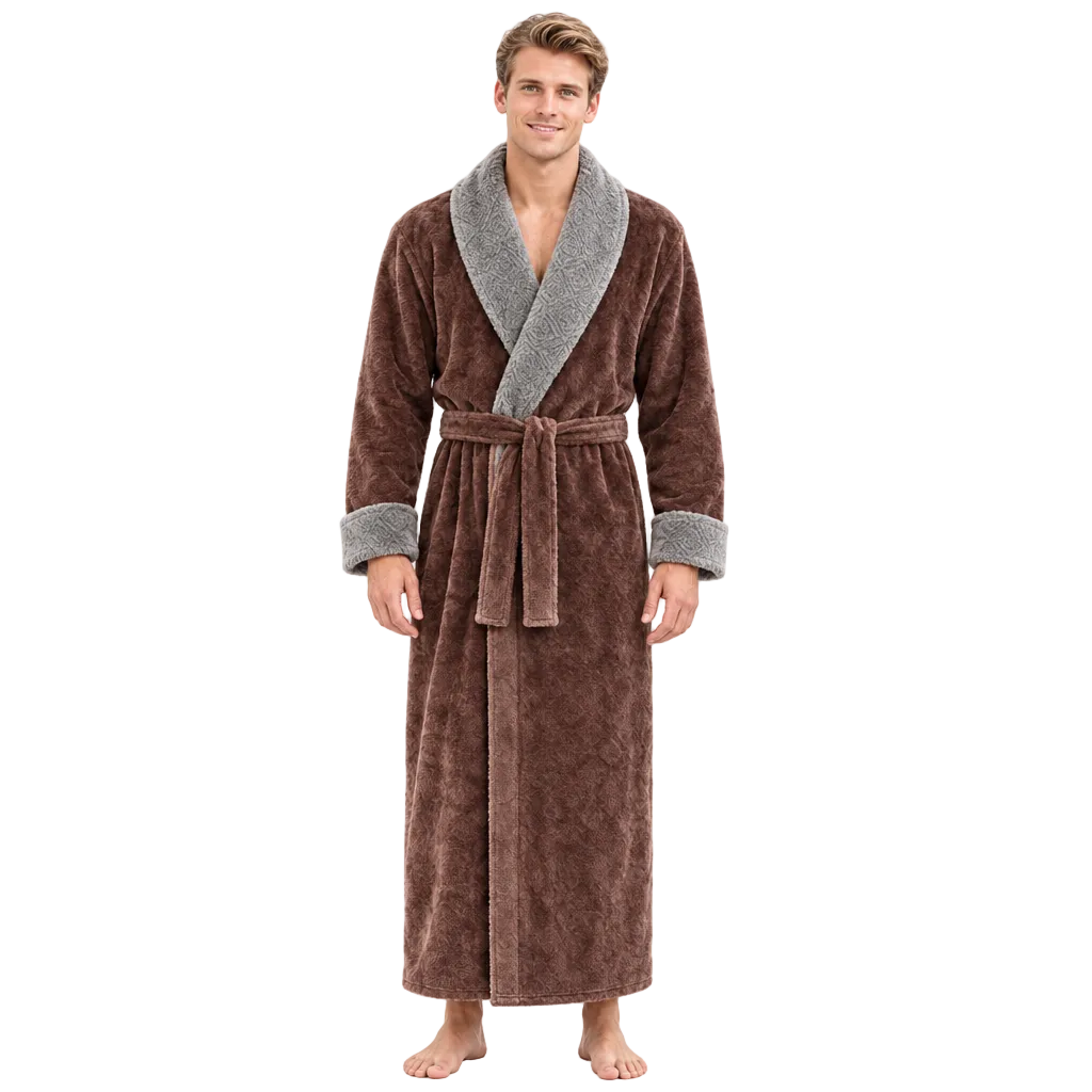 Men's Plus Size Winter Bathrobe - Ultra-Soft Coral Fleece Luxury for Cozy Comfort