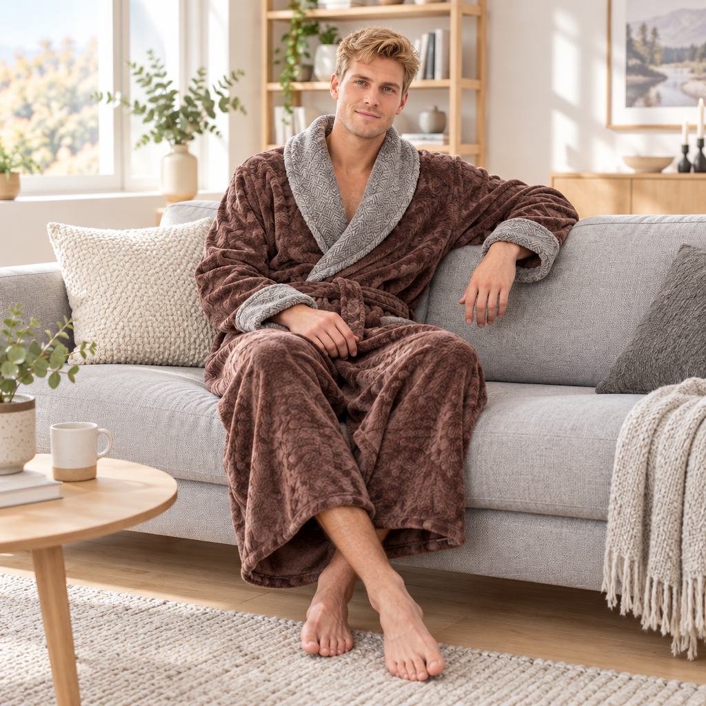 Men's Plus Size Winter Bathrobe - Ultra-Soft Coral Fleece Luxury for Cozy Comfort