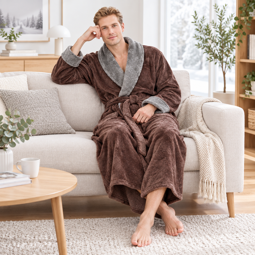 Men's Plus Size Winter Bathrobe - Ultra-Soft Coral Fleece Luxury for Cozy Comfort