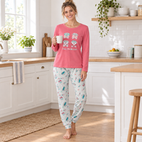 Women's Long Sleeved Pyjamas Loungewear Nightwear in Blue and Coral