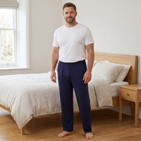 Men's Cotton Pyjama Pants with Pockets and Elastic Waist in Large Size