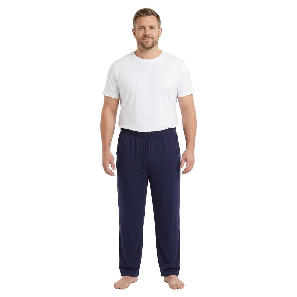 Men's Cotton Pyjama Pants with Pockets and Elastic Waist in Large Size
