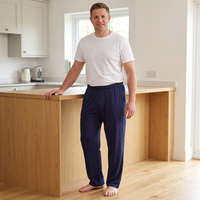 Men's Cotton Pyjama Pants with Pockets and Elastic Waist in Large Size