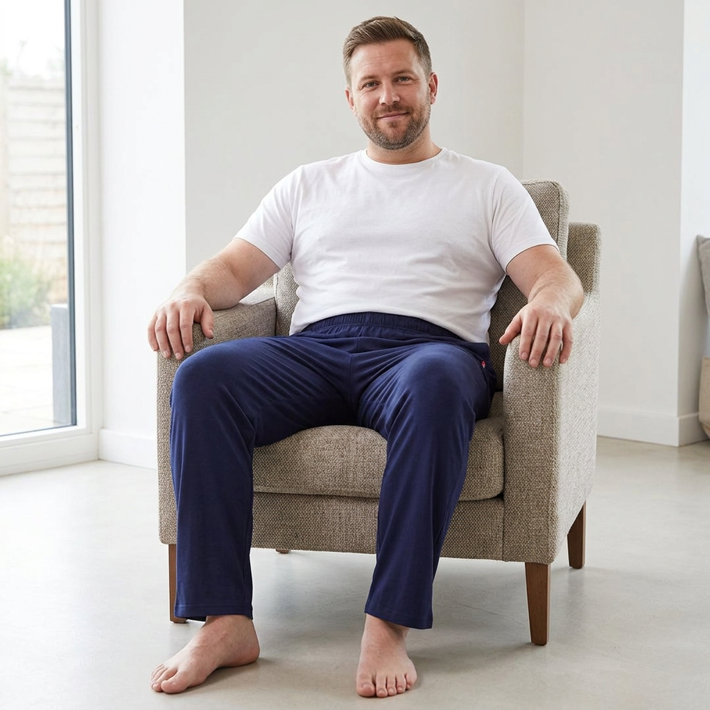 Men's Cotton Pyjama Pants with Pockets and Elastic Waist in Large Size