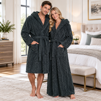 Jacquard Flannel Hooded Bathrobe for Men - Plush Coral Fleece Gown