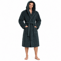 Jacquard Flannel Hooded Bathrobe for Men - Plush Coral Fleece Gown