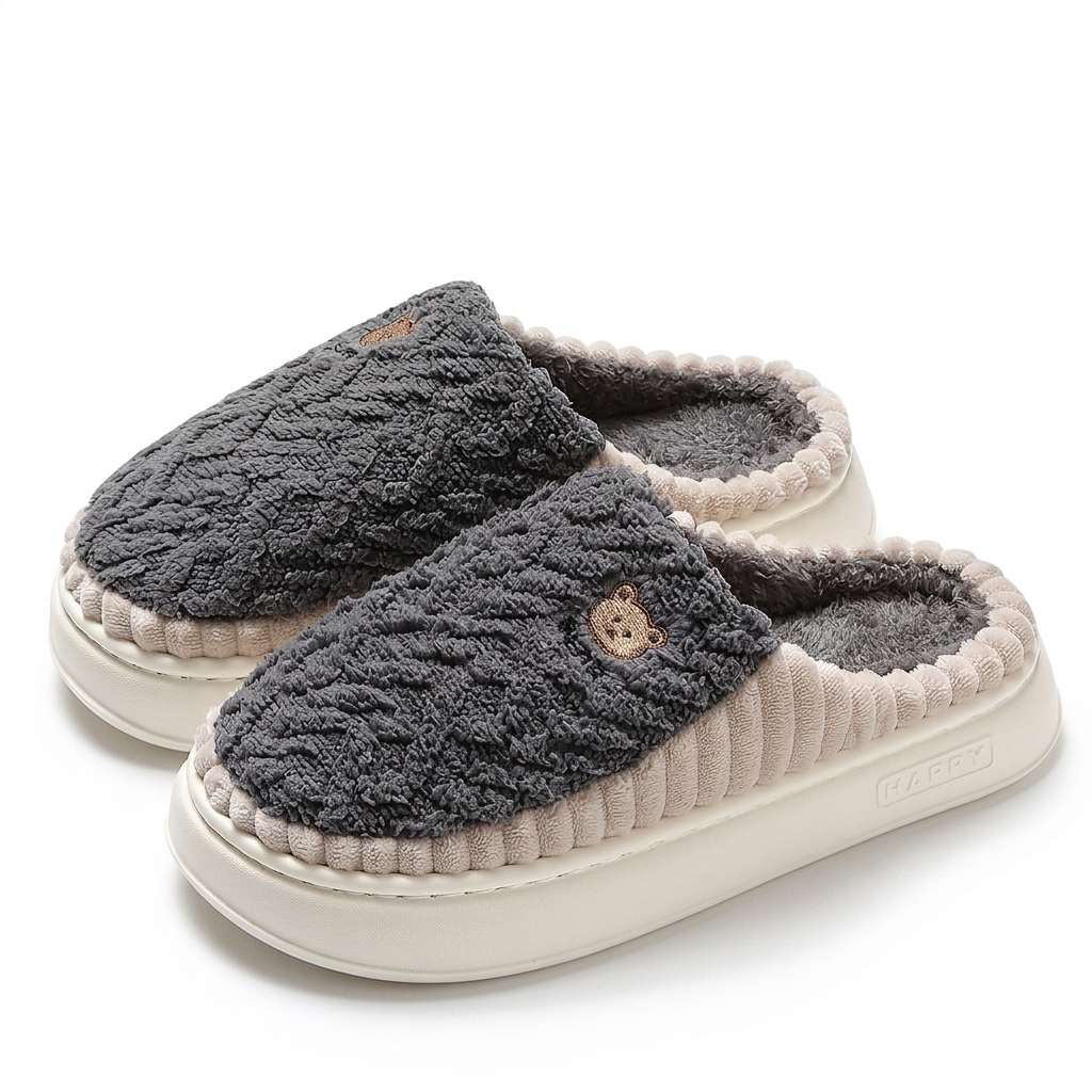 Cute Bear Plush Slippers: Warm and Stylish Fleece Shoes for Cozy Living