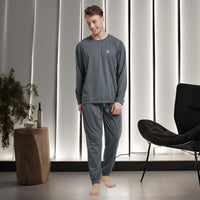 Dark Grey Pyjama Sets Long Sleeve Jogger Style Men Comfy Pj's. - SaneShoppe