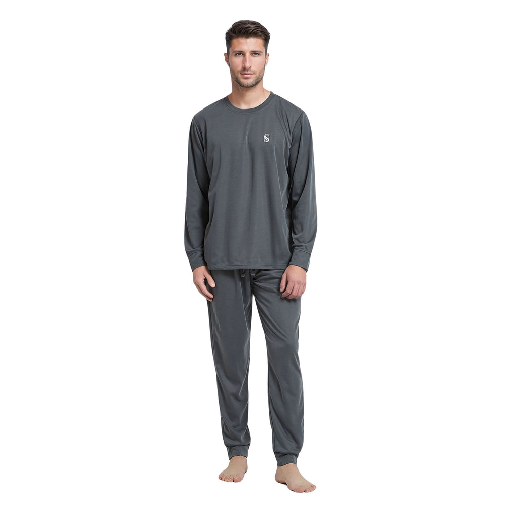 SaneShoppe - Men's Dark Grey Loungewear Set with Long Sleeve Pyjamas